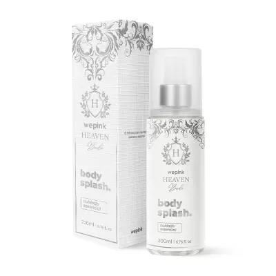 Frasco e caixa de body splash wepink HEAVEN Bride branco e cinza