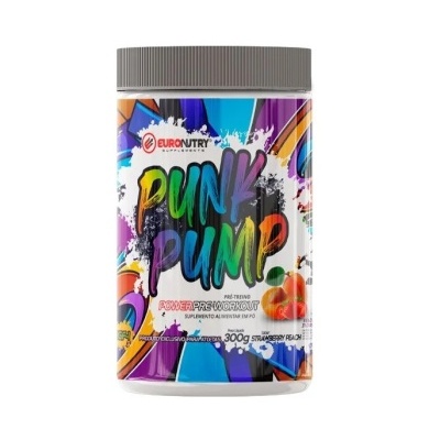 Embalagem de suplemento alimentar Preto e colorido Punk Pump 300g sabor Strawberry Peach