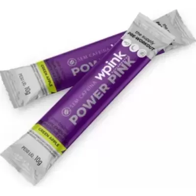 Suplemento em stick WpINK POWER PINK sabor Green Apple em embalagem roxa e branca