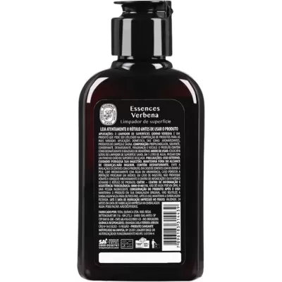 Frasco plástico castanho escuro com tampa preta e rótulo com texto branco