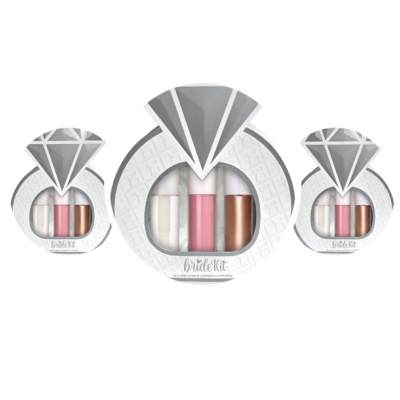 Conjunto Bride Kit com três frascos dentro de embalagem em formato de anel