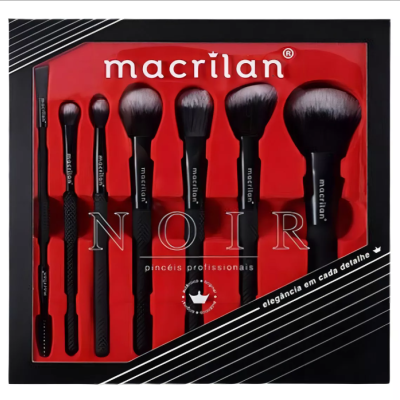 Conjunto de pincéis de maquilhagem Macrilan NOIR com cabos e cerdas pretas