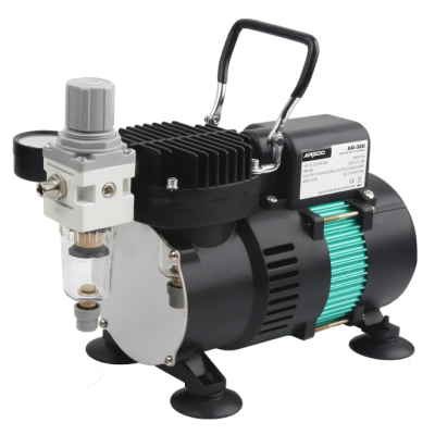 Compressor de ar compacto preto com regulador cinza e alça preta