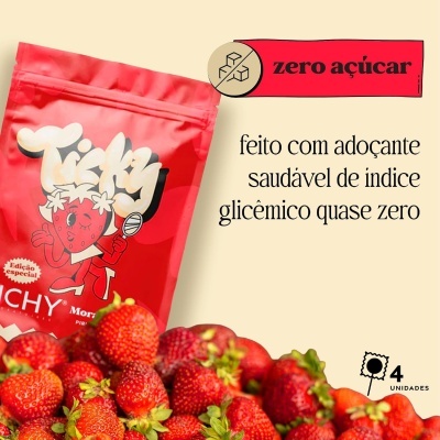 Ticky&#x20;Pirulito&#x20;Zero&#x20;A&#x00E7;&#x00FA;car&#x20;Sabor&#x20;Morango&#x20;Cream,&#x20;4&#x20;Pirulitos