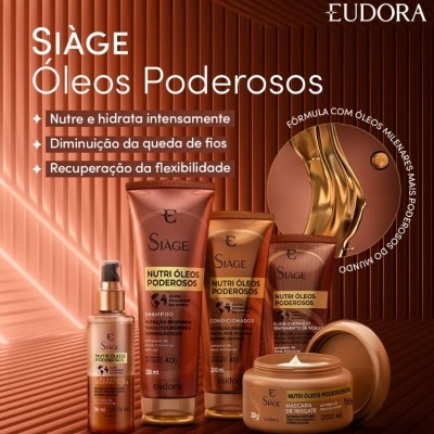 Produtos Eudora Siàge Óleos Poderosos em embalagens bronze e dourado
