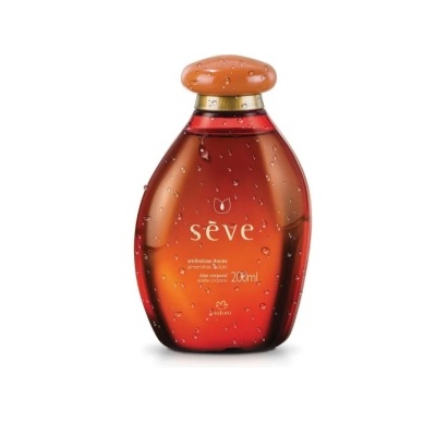 frasco âmbar de óleo corporal com tampa laranja e texto em português