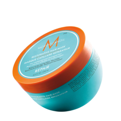 Máscara capilar restauradora MorrocanOil embalagen azul e tampa laranja