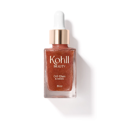 Frasco de óleo iluminador metálico da marca Kohll Beauty com conta-gotas