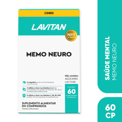 Embalagem do suplemento alimentar Lavitan Memo Neuro com 60 comprimidos revestidos