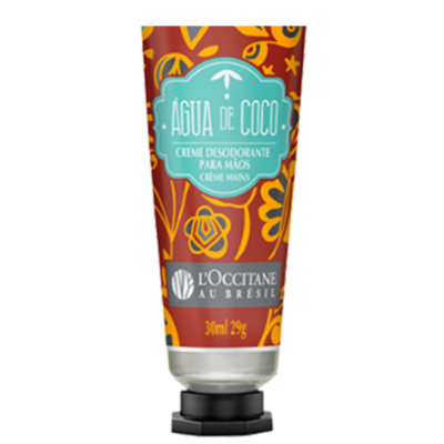 Creme desodorizante para mãos L'OCCITANE AU BRÉSIL ÁGUA DE COCO em tubo decorado