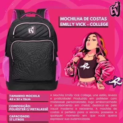 Mochila&#x20;De&#x20;Costas&#x20;Escolar&#x20;Xeryus&#x20;x&#x20;Emilly&#x20;Vick&#x20;Preta&#x20;Rosa