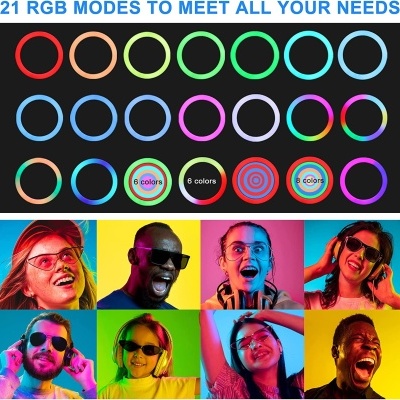 Modos RGB e pessoas a usar óculos com fundos coloridos.