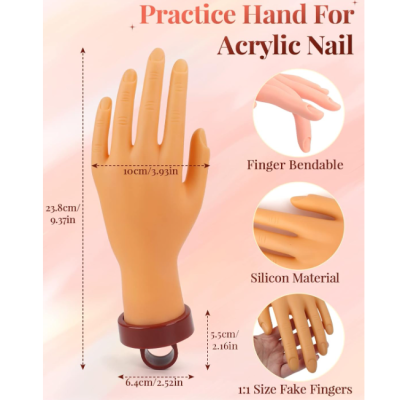 Mão de prática para unhas acrílicas com dedos flexíveis de silicone