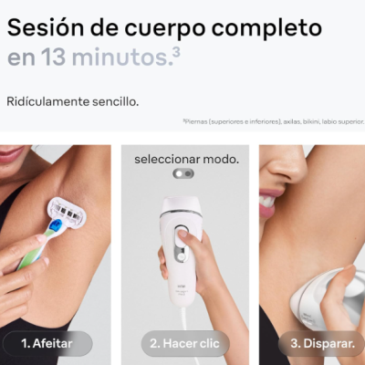 Passos para usar dispositivo de depilação em axilas e braços.