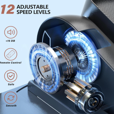 Motor interno com 12 níveis de velocidade ajustáveis e ícones explicativos