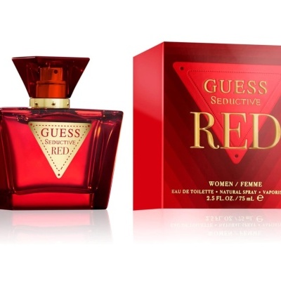 Frasco de perfume vermelho e caixa GUESS Seductive Red para mulher