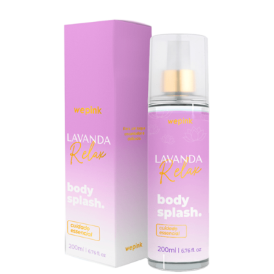 Frasco de body splash Wepink Lavanda Relax com embalagem rosa e branco