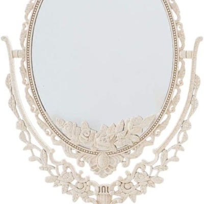 Espelho oval de mesa com moldura branca detalhada