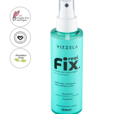 Spray fixador de maquilhagem Vizzela Real Fix azul translúcido de 150ml com spray branco