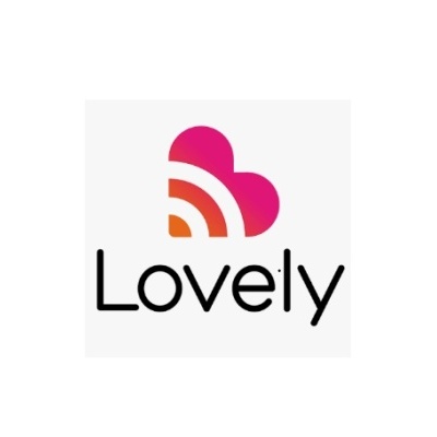 Logótipo com coração rosa e laranja e texto Lovely preto fundo branco