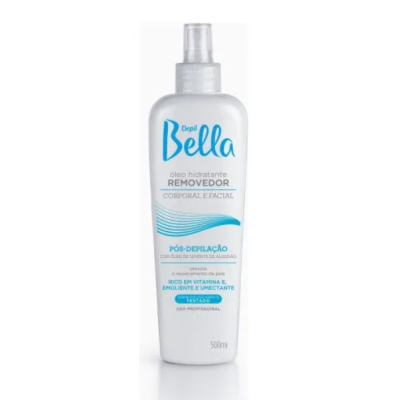 Frasco branco com tampa spray do óleo hidratante removedor Depil Bella 500ml