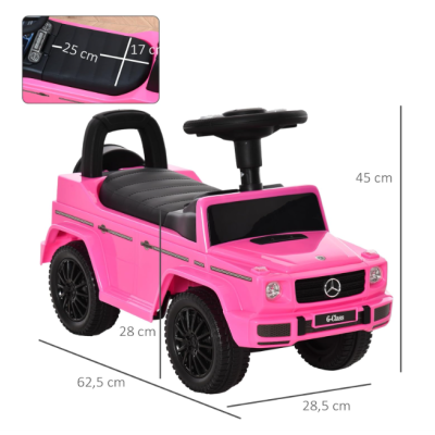 Carro de brinquedo rosa G-Class com volante e rodas pretas
