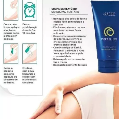 Creme&#x20;Depilat&#x00F3;rio,&#x20;Depila&#x00E7;&#x00E3;o&#x20;Em&#x20;Casa,&#x20;Depeeling&#x20;Racco&#x20;150g