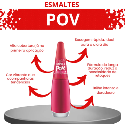 Verniz de unhas Impala POV vermelho com texto descritivo em português