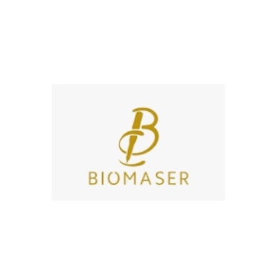 Logótipo dourado BIOMASER em fundo branco