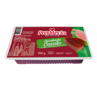 Goiabada Cascão Predilecta em embalagem plástica vermelha com tampa branca, 350 g.