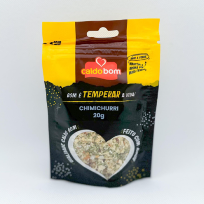 Embalagem de tempero Caldo Bom Chimichurri 20g com janela em forma de coração