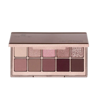 Paleta de sombras de olhos neutras com 10 cores em embalagem rosa clara