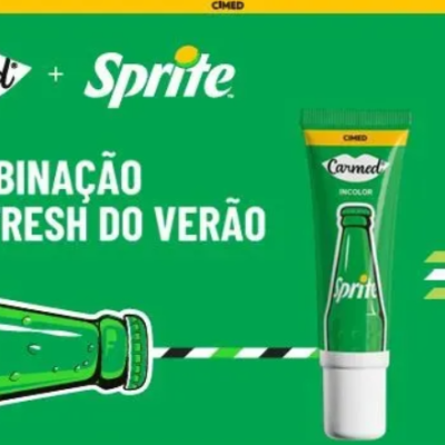 Creme Carmed Incolor com design Sprite e texto promocional em verde