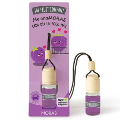 Aromatizador de ambiente Moras The Fruit Company com embalagem lilás e ilustrações de amoras