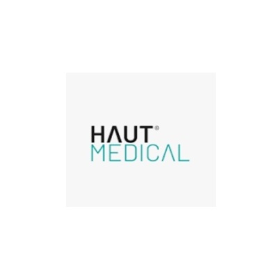 Logotipo HAUT MEDICAL em preto e azul claro num fundo branco