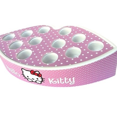 Bandeja para ovos rosa com padrão de bolinhas e personagem Hello Kitty