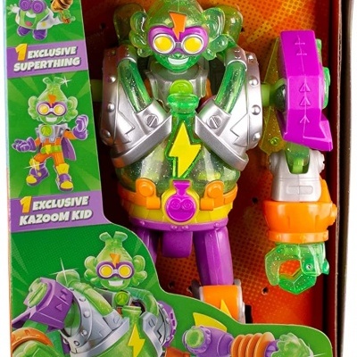 Figura de ação SuperThings SuperBot Mega-K em embalagem colorida com textos e imagens do produto