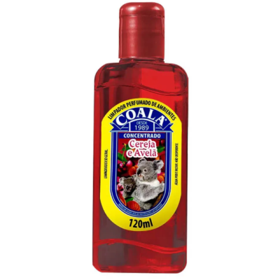 Frasco vermelho de limpador perfumado COALA Cereja e Avelã 120ml