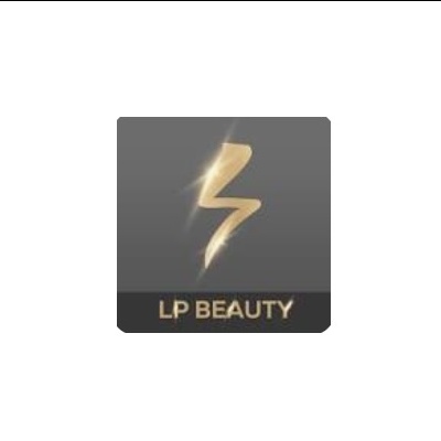 Logótipo dourado LP BEAUTY em fundo cinzento escuro
