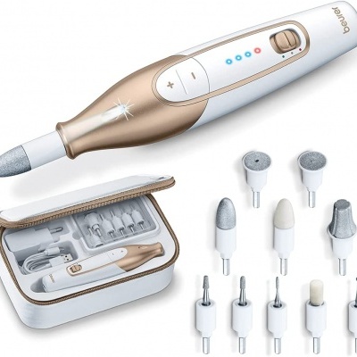 Conjunto de manicure elétrico Beurer com múltiplas cabeças e estojo