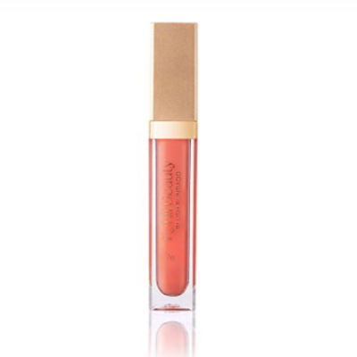 Gloss labial líquido coral com tampa dourada fosca