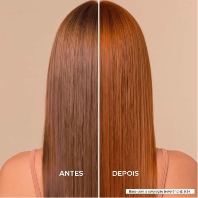 Comparação de cabelo antes e depois da coloração 9.34.