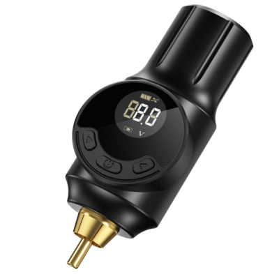 Dispositivo preto com visor digital e ponta dourada