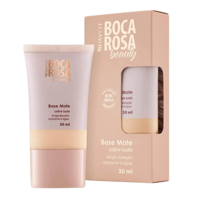 Base Mate Boca Rosa beauty by Payot em tubo e caixa bege com texto dourado e branco