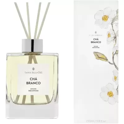 Difusor de ambiente Tania Bulhões Chá Branco com palitos e caixa decorada