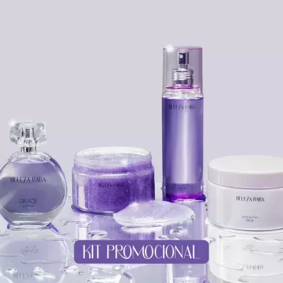 Kit promocional de produtos de beleza BELEZA RARA em tons violeta e branco