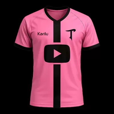 T-shirt desportiva rosa com design preto e símbolos no peito