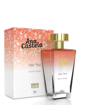 Frasco de Hair Mist Secret Garden Ana Castela com embalagem coral e dourada