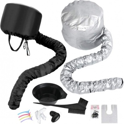 Conjunto de acessórios para lavagem de cabelo com toucas, tubos flexíveis, escova, presilhas e base de plástico