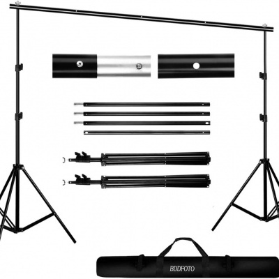 Kit de suporte para fundo fotográfico com tripés, barra transversal e bolsa preta BODOFOTO
